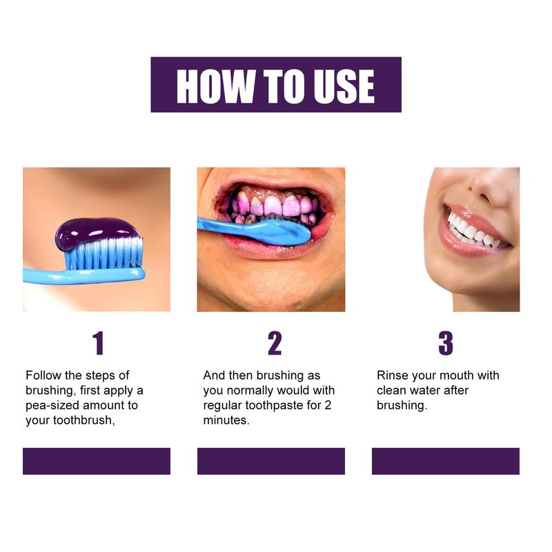 V34 Purple Toothpaste Whitens Teeth, Removes Stains, Prevents Pigmentation, and Makes Yellow Teeth Clean, White, and Brightens