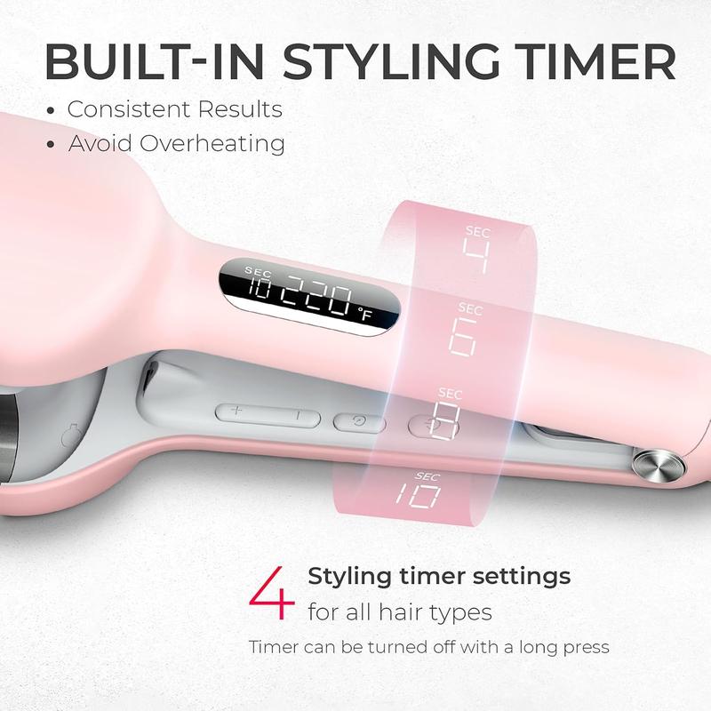 Curling Iron Hair Crimper Waver - TYMO ROVY Beach Waves Curling Wand, Ionic Deep Waver Hair Curler Tool with Ceramic 3 Barrel for Women, Dual Voltage, Anti-Scald, Easy to Use, 1.25 Inch, Pink