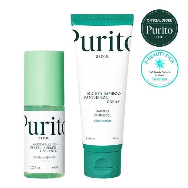 [Purito Seoul Official] BEST DUO FOR GLASS SKIN_Shop Exclusive (Centella Unscented Serum & Mighty Bamboo Panthenol Cream), Moisturizer, Vegan & Cruelty-Free, Korean Skincare