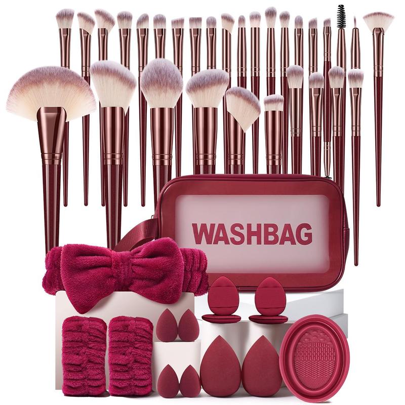 Makeup Tool Set,1 Set Makeup Brushes & Sponge & Finger Powder Puff & Wash Bag & Brush Bowl & Wristbands & Headbands, Professional Makeup Tools for Women