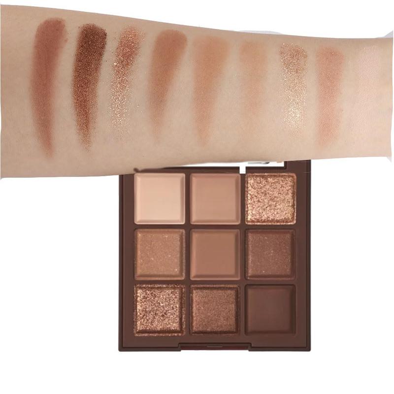 Rose Gold Dark Brown Eyeshadow Palette - 9 Color Matte Shimmer Highly Pigmented Nude Palette for Natural-Looking Makeup - Cosmetic