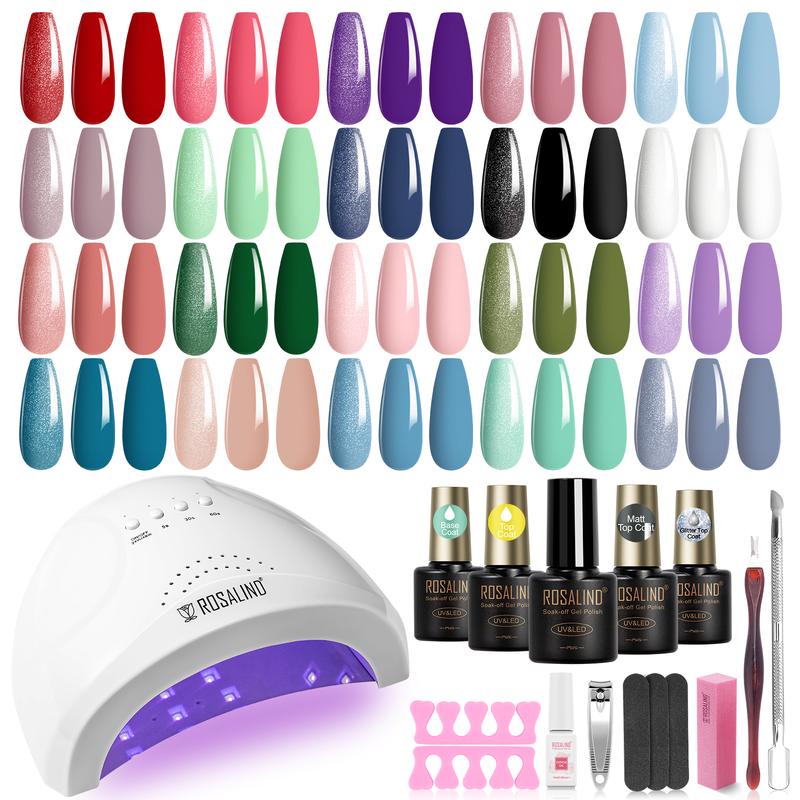 ROSALIND Gel Nail Polish Kit with U V Light, 20Colors Gel Polish Nail Kit Base and Matte Glossy Glitter Top Coat Manicure Tools Nail Gel Starter Kit