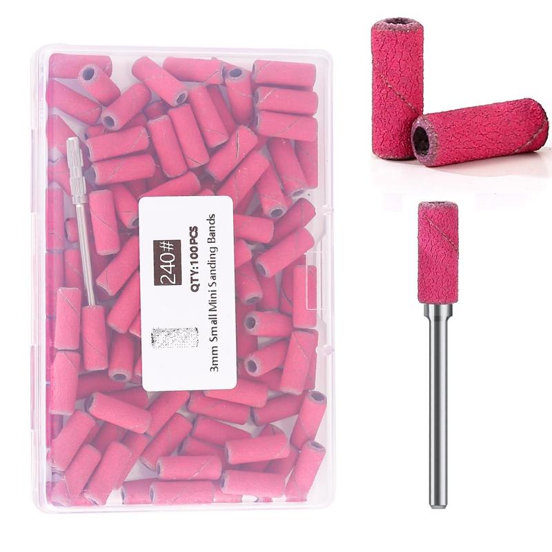 Nail Drill Bit Kit, 100pcs set Nail Drill Bits Sanding Band with 1 3.1mm Mandrel Bit, 240-grid Nail File Sanding Band, Manicure & Pedicure Accessories