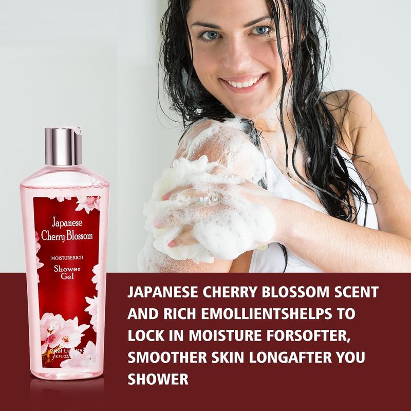 Japanese Cherry Blossom Shower Gel and Body Cream Set - Nourishing and Moisturizing Daily Skincare - 8 fl.oz   236mL Each, Christmas Gifts for Her and Him (Japanese Cherry Blossom)