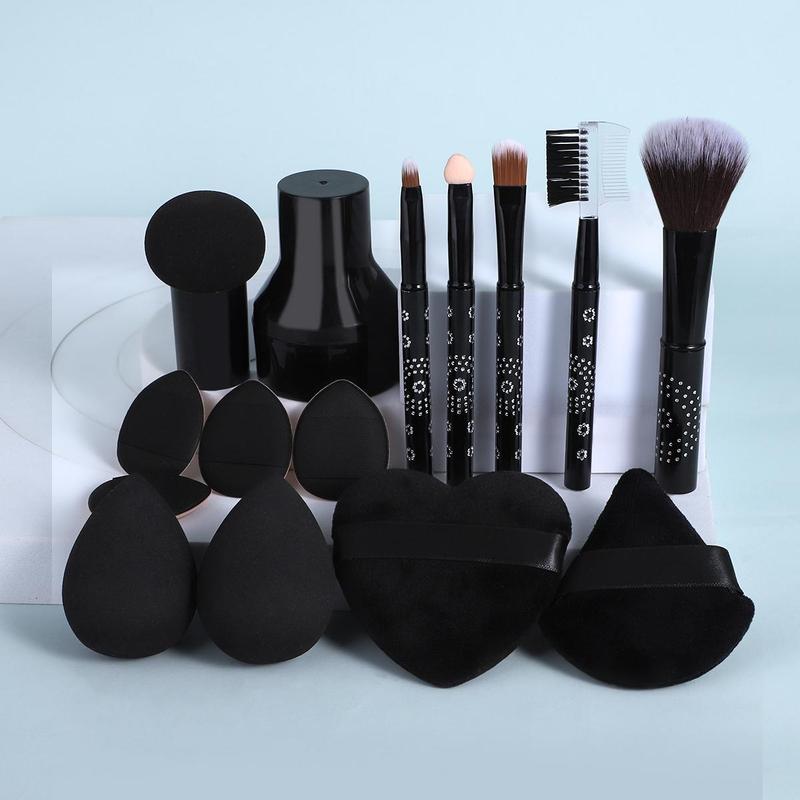 Professional Makeup Tool Set, 15pcs set Makeup Brush & Makeup Sponge & Setting Powder Puff & Finger Puff & Mushroom Powder Puff, Makeup Tool for Women