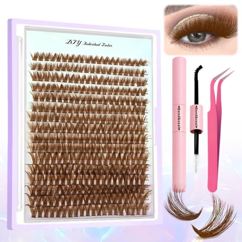 Curl Wispy Individual False Eyelash With Lash & Tweezers Kit, 1 Set Natural Self Grafting DIY Segmented Eyelash