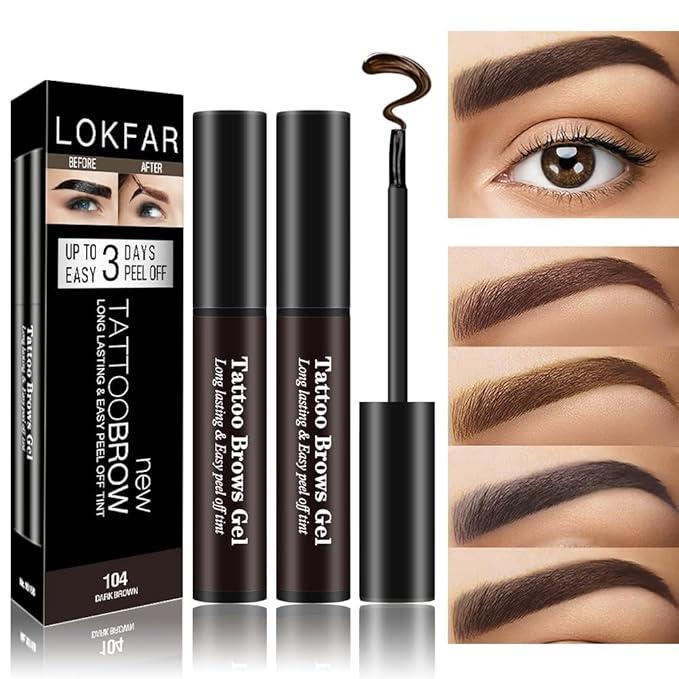 2 Pcs Peel Off Tattoo Eyebrow Gel Set, Natural Color Eye-Brow Gel Long-Lasting Waterproof Eyebrow Tattoo, Easy Peel Off Eyebrow Brow Tattoo Makeup -Up To 3 Days (Dark Brown)