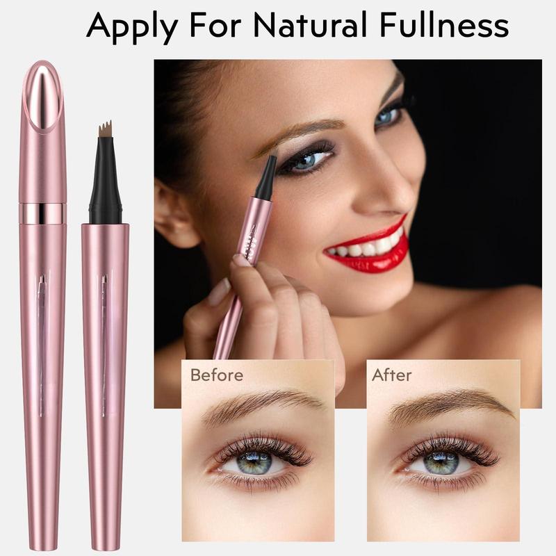 2Pcs Microblading Eyebrow Pen: Long-Lasting Waterproof, 4-Fork-Tip for 3D Realistic Brow, Natural Look, All-Day Wear - Light Brown for Women Cosmetic