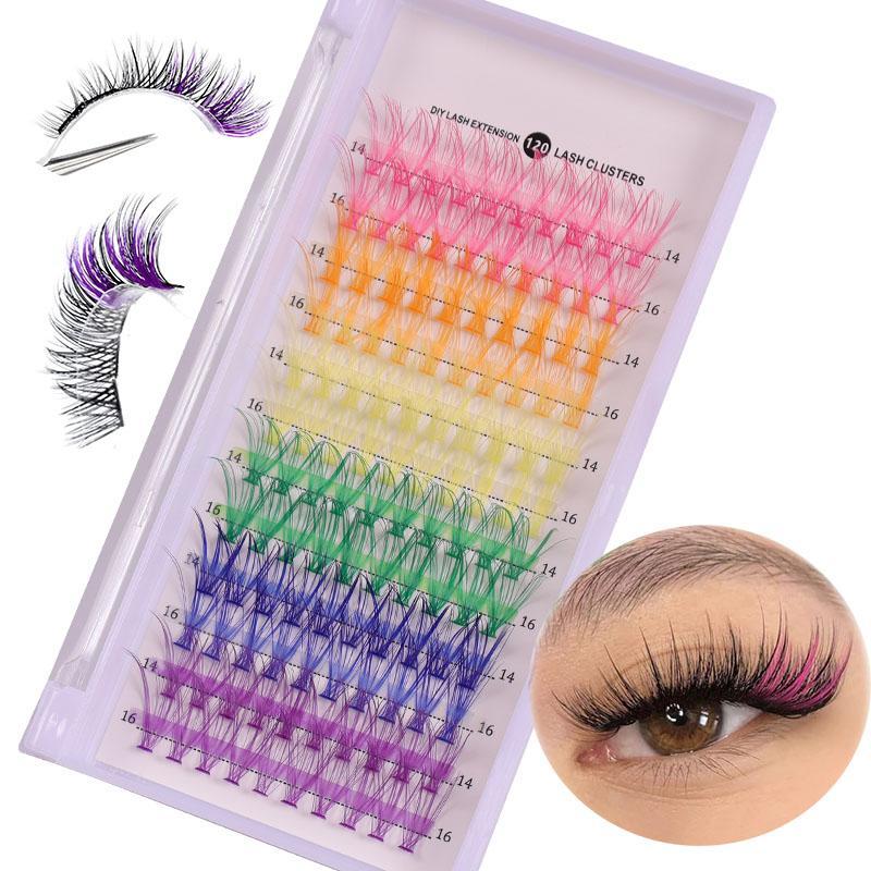 Colorful Eyelash Extension Set, 120pcs box Mixed Color & Length Individual False Eyelashes, Reusable Fluffy Eyelashes, Suitable for Women & Girls