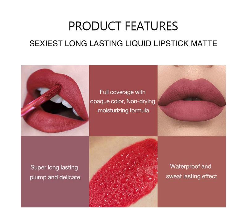 6Pcs Matte Liquid Lipstick Makeup Set, Matte liquid Long-Lasting Wear Non-Stick Cup Not Fade Waterproof Lip Gloss hand aiyan