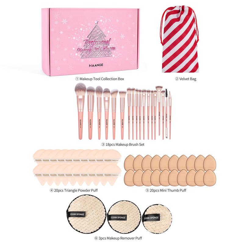 Makeup Tool Set, 69pcs set Makeup Brush & Powder Puff & Storage Bag & Makeup Remover Puff, Professional Makeup Tools for Women, Makeup Gift Set