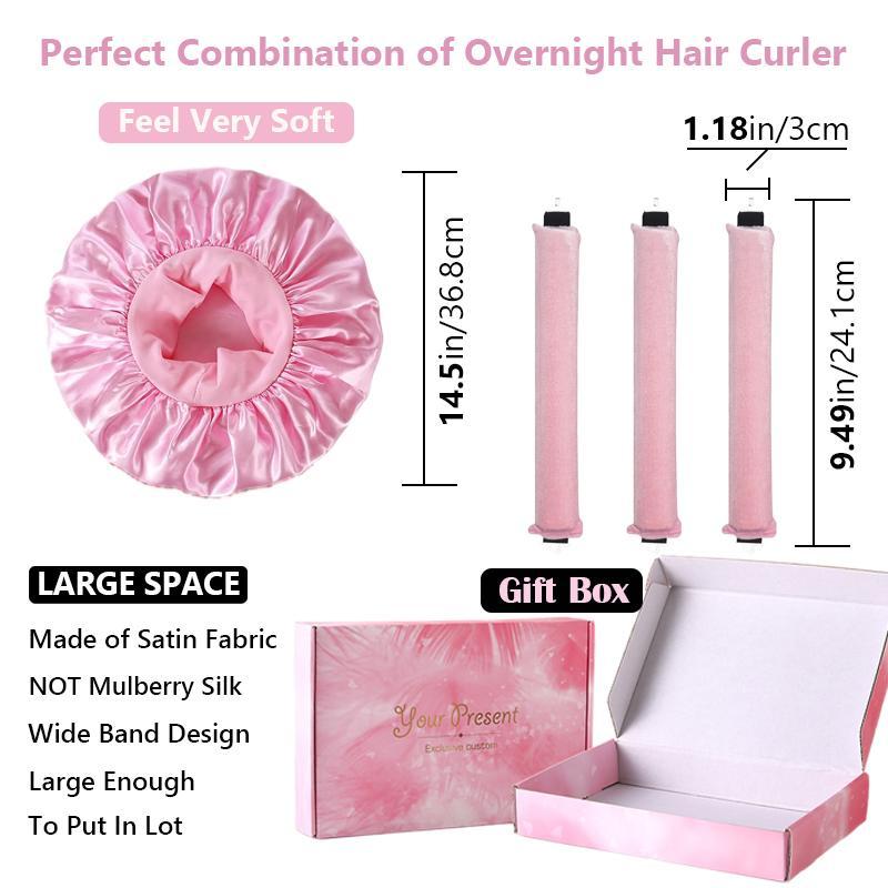 Jumbo Heatless Hair Curler, 4 Counts set Overnight Heatless Hair Curler, Blowout Rods with Large Silky Bonnet, No Heat Overnight Sleeping Curls Styling Tools, Christmas Gift