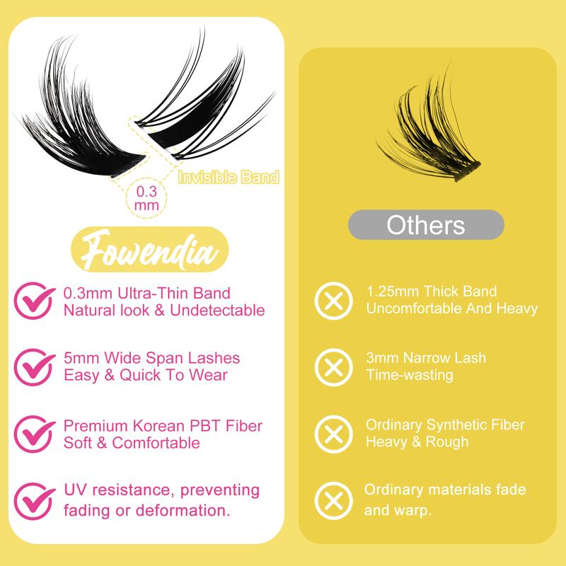 Fowendia Manga Lashes Cluster Lashes C D Curl DIY Lashes Extension Kit and Lash Clusters Fall Deals For You Campaign 8-18mm with Bond, Seal, and Remover - Ultra-Thin Transparent Bands, No-Glue Lower Lashes, Lash magic Anime Fake Eyelashes Extensions Kit