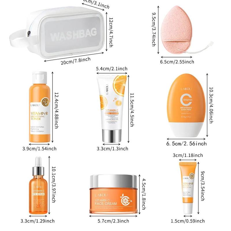 Vitamin C Skincare Set, Facial Skin Care Product & Makeup Bag & Puff, Professional Skin Care Kit for Women & Girls, Fall Gift, Christmas Gift