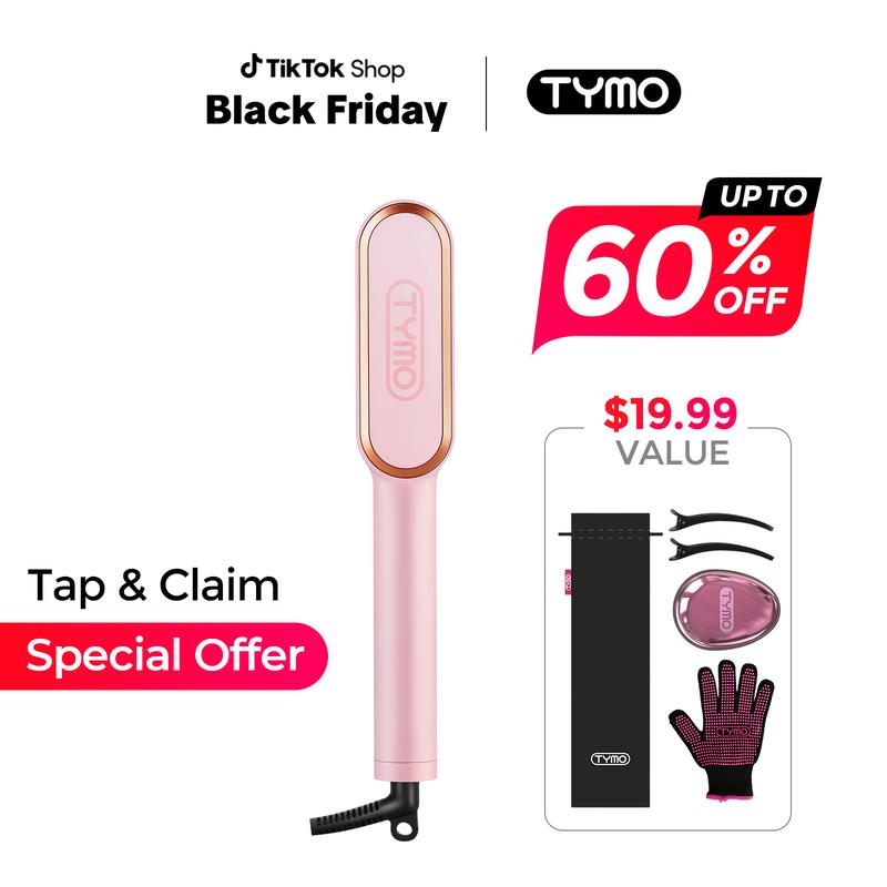 TYMO RING PINK-Ultimate Hair Straightener Comb Styling Tool for Frizz-Free Hair Salon Use with 5 Temp Settings & Dual Voltage Comfort pink Hair Curler Brush