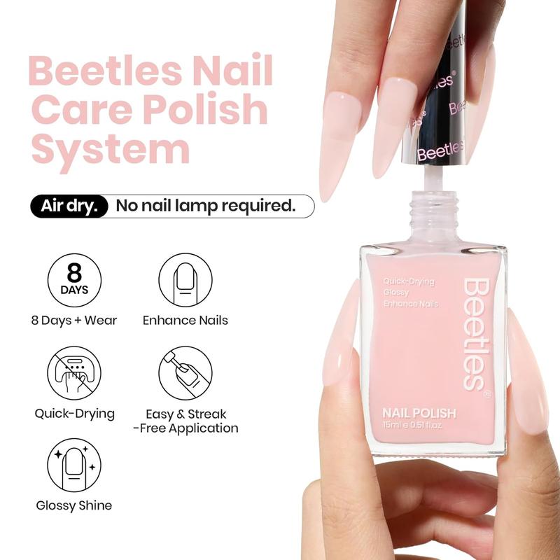 Beetles 2 in 1 Nail Strengthener Polish-Fast Drying Light Pink Natural Nail Polish Nude Nail Ridge Filler Nail Strengthener and Growth Treatment for Thin and Damaged Nails,0.51 FL OZ