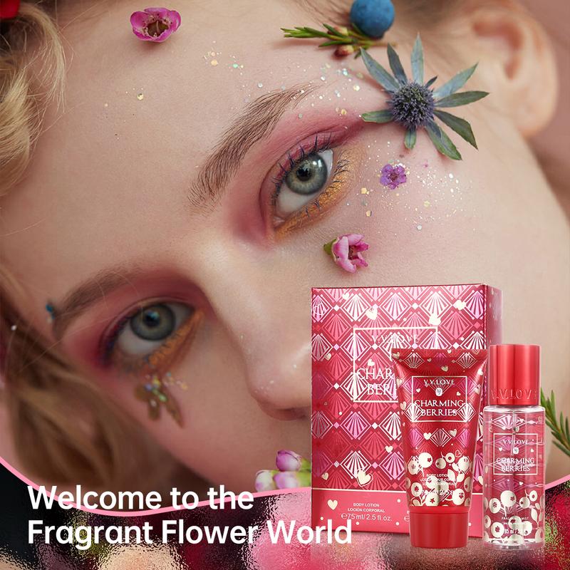 Fresh Floral Mist & Lotion Set,Fragrance Duo Christmas  Gift Set Notes of Satin pomegranate, lily petals, fresh peach,Fine Fragrance Mist 85ml Body Lotion 75ml