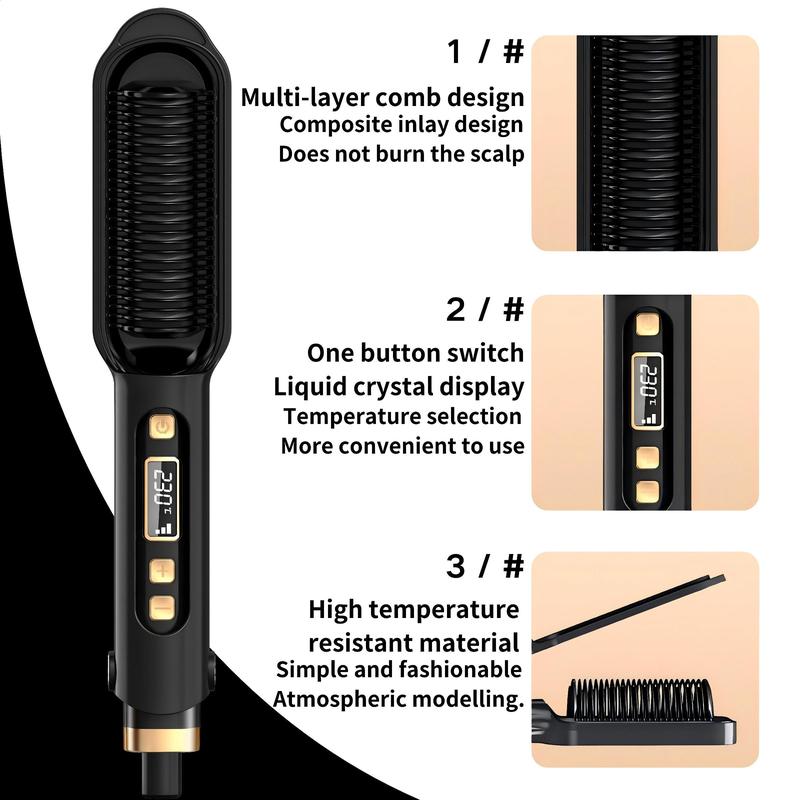 2 in 1 Electric Hair Straightener, 1 Count Hair Straightening Comb with LED Display, Professional Hair Styling Tool for Women & Girls