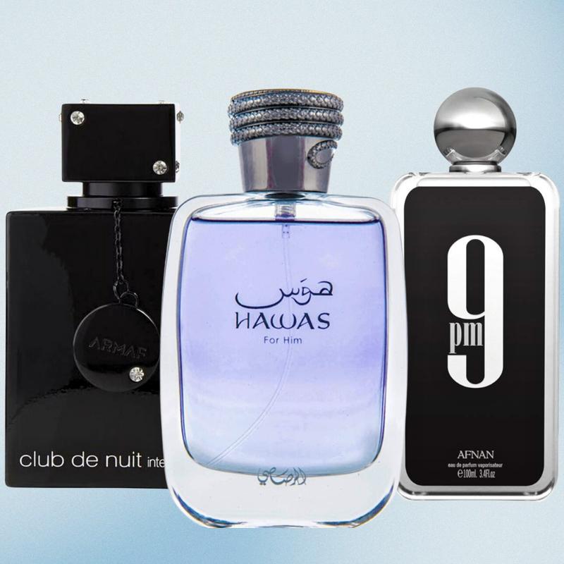 Rasasi Hawas EDP 100ml + Armaf Club de Nuit Intense EDT 105ml + Afnan 9PM EDP 100ml- For MEN - Fragrance Collection Starter Pack Value Bundle GIft