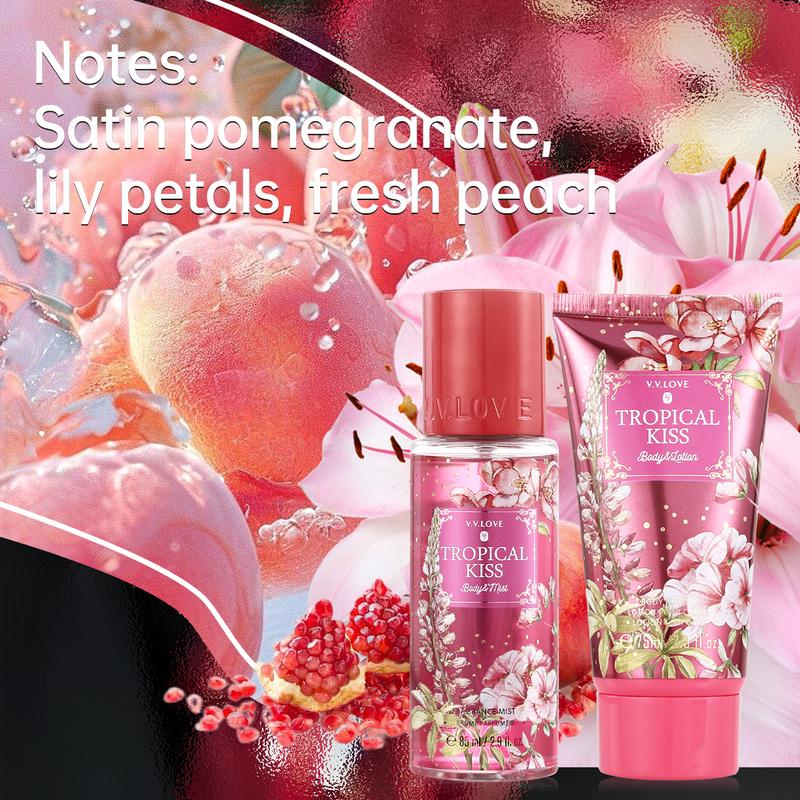 Fresh Floral Mist & Lotion Set,Fragrance Duo Christmas  Gift Set Notes of Satin pomegranate, lily petals, fresh peach,Fine Fragrance Mist 85ml Body Lotion 75ml