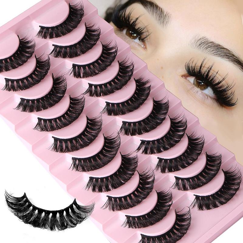 Fluffy Natural False Eyelashes for Lash Extensions, 10 Pairs Thick Curly Faux Eyelashes, Natural Curling Full Volume Cluster Lashes for Lashes Extensions