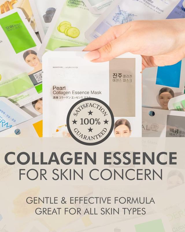 16 Combo Pack A Collagen Essence Korean Face Mask - Hydrating & Soothing  Mask with Panthenol - Hypoallergenic Self Care Sheet Mask for All Skin Types - Natural Home Spa Treatment Masks