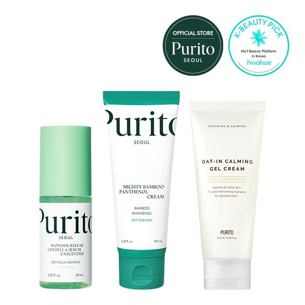 [Purito Seoul Official] BEST SELLER SET FOR GLASS SKIN_Shop Exclusive (Centella Unscented Serum + Mighty Bamboo Panthenol Cream + Oat-in Calming Gel Cream), Moisturizer, Vegan & Cruelty-Free, Korean Skincare Comfort Skin Repair