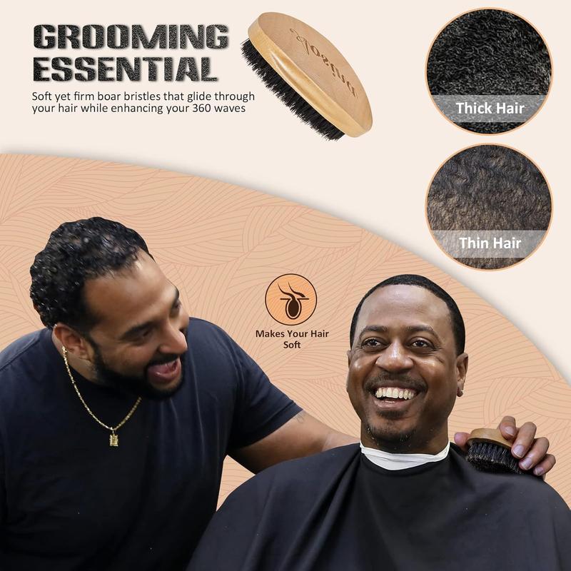 Wave Brush for Men - Beech  & Black  for Cultivating Beards, Hair Waves, and Wolfing