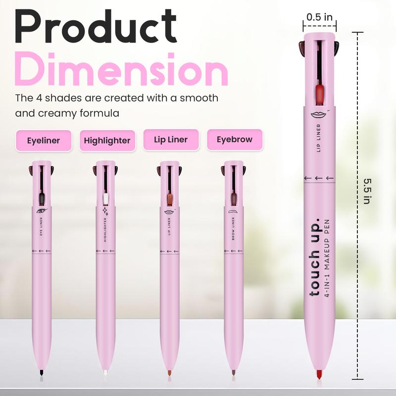 Katelia Beauty Touch Up 4-in-1 Makeup Pen (Eyeliner, Brow Liner, Lipliner, & Highlighter) All-in-One, Multi-Functional Portable Beauty Product, On The Go Travel Makeup Pencil, Refillable Magic Pen, Handy Kit, Waterproof,