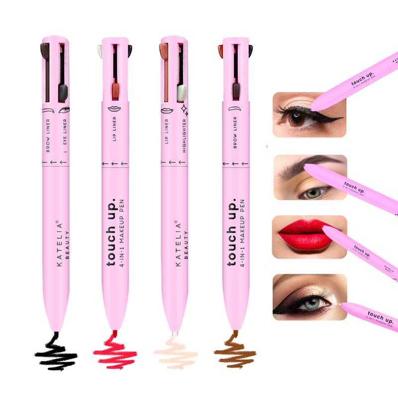 Katelia Beauty Touch Up 4-in-1 Makeup Pen (Eyeliner, Brow Liner, Lipliner, & Highlighter) All-in-One, Multi-Functional Portable Beauty Product, On The Go Travel Makeup Pencil, Refillable Magic Pen, Handy Kit, Waterproof,