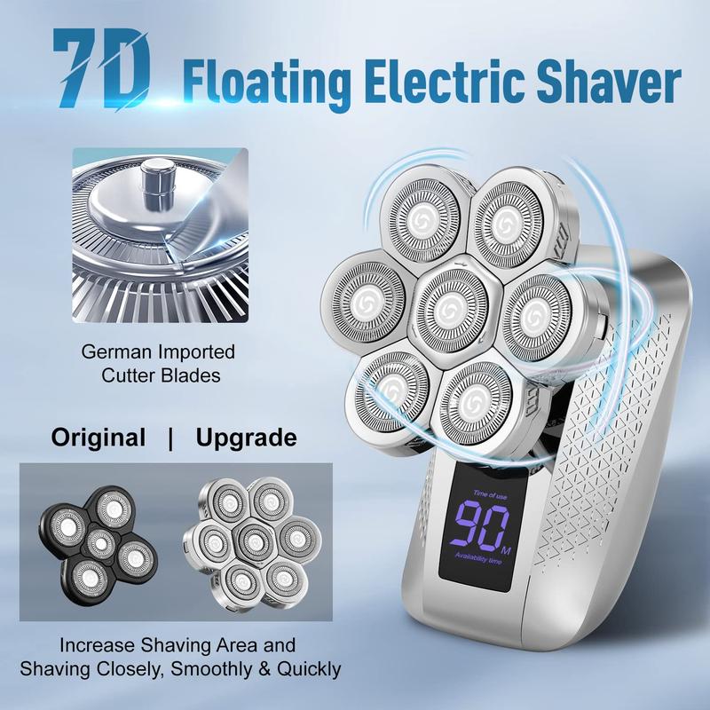 Head Shavers for Bald Men, Waterproof Shaver, 7D Rechargeable Rotary Shaver, 5 in 1 Grooming Kit for Men, Wet Dry Shaver Hair Trimmer with LED Display, USB Charging, Storage Bag, with Nose Hair Trimmer, Gift for Men