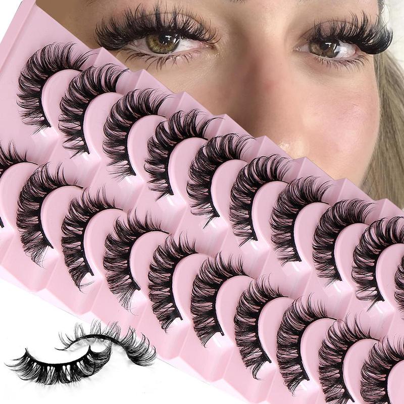 Fluffy Natural False Eyelashes for Lash Extensions, 10 Pairs Thick Curly Faux Eyelashes, Natural Curling Full Volume Cluster Lashes for Lashes Extensions