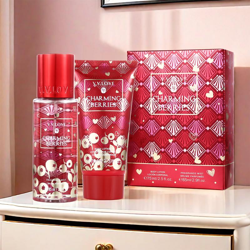 Fresh Floral Mist & Lotion Set,Fragrance Duo Christmas  Gift Set Notes of Satin pomegranate, lily petals, fresh peach,Fine Fragrance Mist 85ml Body Lotion 75ml