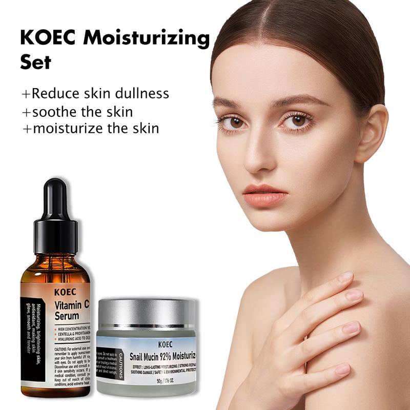 KOEC Vitamin C Moisturizing Cream & Facial Serum,Hydrating Skin Care Kit, Face Lotion for Women &Men, Daily Skincare Product Comfort Skin Repair Snail Mucin Moisture Moisturize