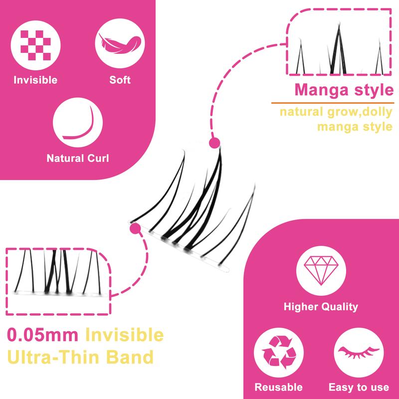 Fowendia Manga Lashes Cluster Lashes C D Curl DIY Lashes Extension Kit and Lash Clusters Fall Deals For You Campaign 8-18mm with Bond, Seal, and Remover - Ultra-Thin Transparent Bands, No-Glue Lower Lashes, Lash magic Anime Fake Eyelashes Extensions Kit