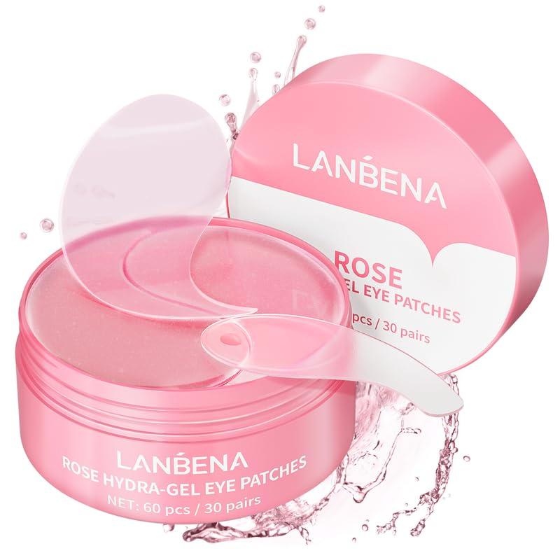 Under Eye Mask - 30 Pairs -LANBRNA Rose Eye Mask for sleeping- Puffy Eyes & Dark Circles Treatments with Hyaluronic Acid, Reduce Under Eye Bags and Smooth Wrinkles, Brighten Complexion..