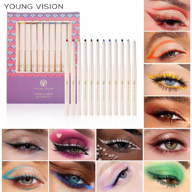 12pcs set Waterproof Long Lasting Gel Eyeliner, Quick Drying Eyeliner Pen with Precise Tip & Comfortable Grip