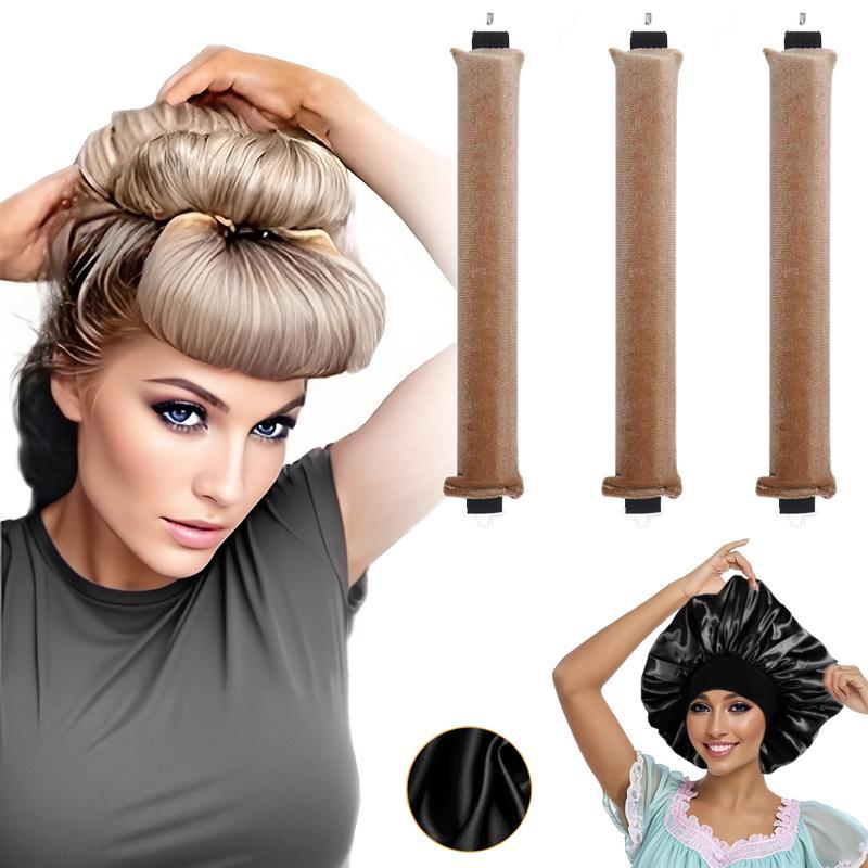 Jumbo Heatless Hair Curler, 4 Counts set Overnight Heatless Hair Curler, Blowout Rods with Large Silky Bonnet, No Heat Overnight Sleeping Curls Styling Tools, Christmas Gift