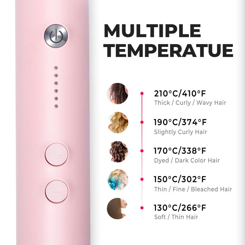 TYMO RING PINK-Ultimate Hair Straightener Comb Styling Tool for Frizz-Free Hair Salon Use with 5 Temp Settings & Dual Voltage Comfort pink Hair Curler Brush