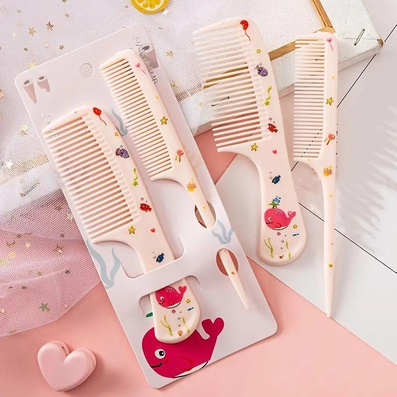 Cartoon Print Cute Hair Styling Comb, 1 Count Hair Styling Comb Set, Wet Dry Wide Tooth Hair Comb & Pointed Tail Hair Comb for Boys Girls Kids, Christmas Gift