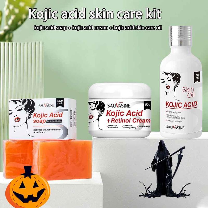 Kojic Acid Skin Care Kit, 3 Counts set Soap & Cream & Oil, Moisturizing Skin Care Kit, Deep Hydrating Skin Care Kit for Women & Men