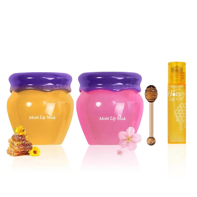 2PCS Lip Mask Overnight, Honey&Sakura Day and Night Repair Sleeping Lip Balm, Fade Lip Lines Bee Balm, Hydrating &Prevention Dry and Crack Lip Scrubs Exfoliator