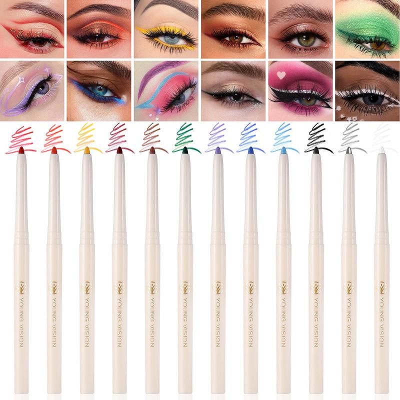 12pcs set Waterproof Long Lasting Gel Eyeliner, Quick Drying Eyeliner Pen with Precise Tip & Comfortable Grip