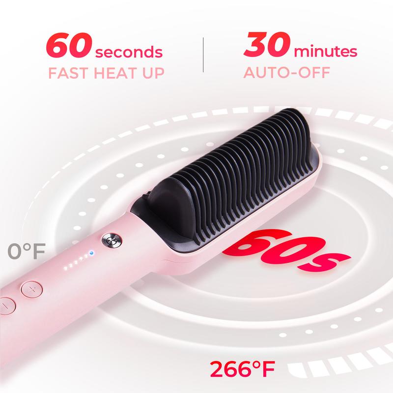 TYMO RING PINK-Ultimate Hair Straightener Comb Styling Tool for Frizz-Free Hair Salon Use with 5 Temp Settings & Dual Voltage Comfort pink Hair Curler Brush