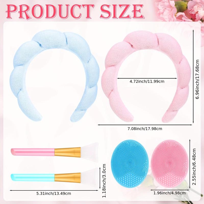 Facial Cleansing Tool Set, 6 Counts set Makeup Headband & Silicone Facial Cleansing Brush & Face Mask Scraper, Skincare Tools for Women & Girls