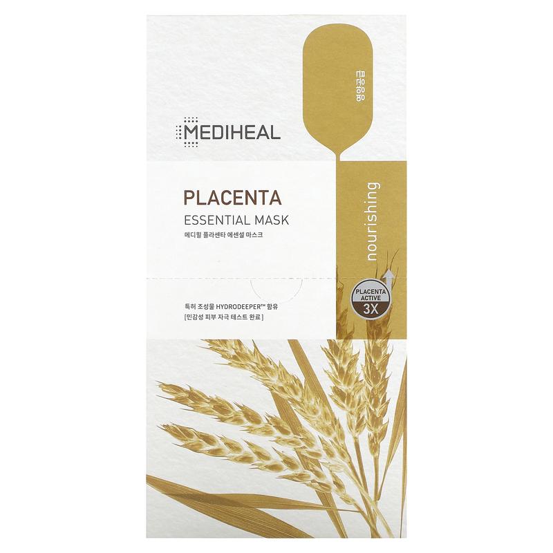 MEDIHEAL Placenta, Essential Beauty Mask, 10 Sheets, 0.81 fl oz (24 ml) Each