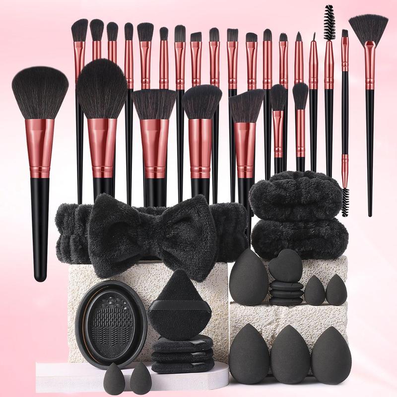 Makeup Tool Set, 45pcs set Makeup Brushes & Headband & Wrist Strap & Makeup Sponge & Powder Puff & Cleaning Bowl, Professional Makeup Tools for Women