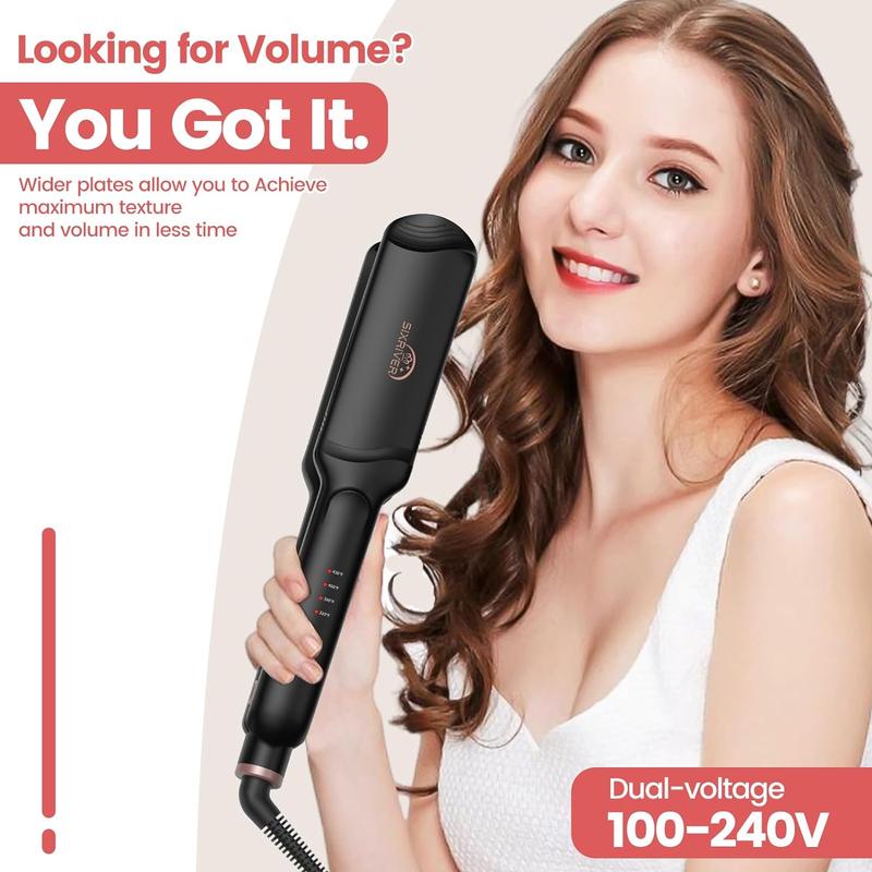 Hair Crimper for Women Hair Waver Hair Straightener Curling Iron 4 in1 Flat Crimping Iron Plates Ceramic Waver Hair Tool Volumizing Crimper with 15s Fast Heating (Black)