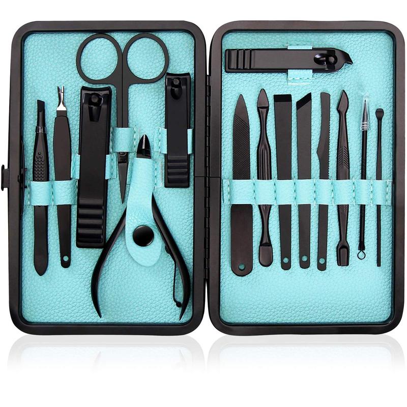 Manicure Kit  Clippers for Men and Women, 15  Professional Stainless Steel Manicure Set with  Kit, Pedicure Kit and    Kit with Luxurious Travel Case - Black