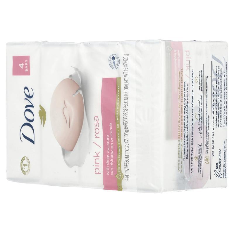 Dove Beauty Bar Soap with Deep Moisture, Pink, 4 Bars, 3.75 oz (106 g) Each